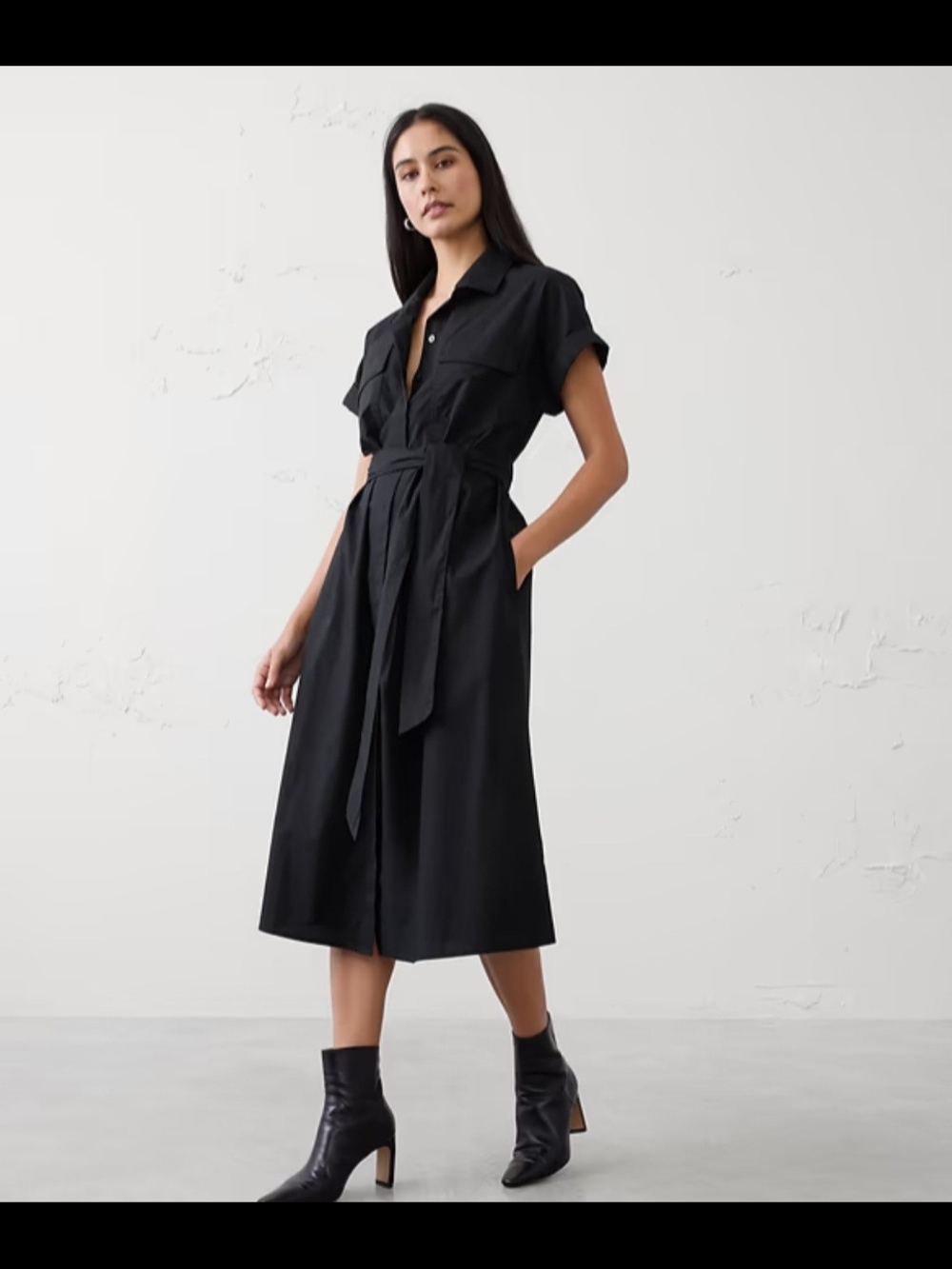 Banana Republic Factory Poplin Utility Midi Shirtdress M Petite